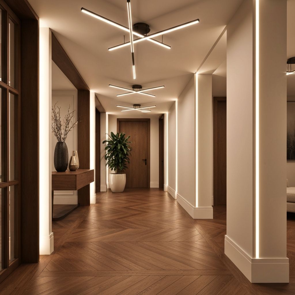 Herringbone pattern hardwood flooring in an elegant entryway